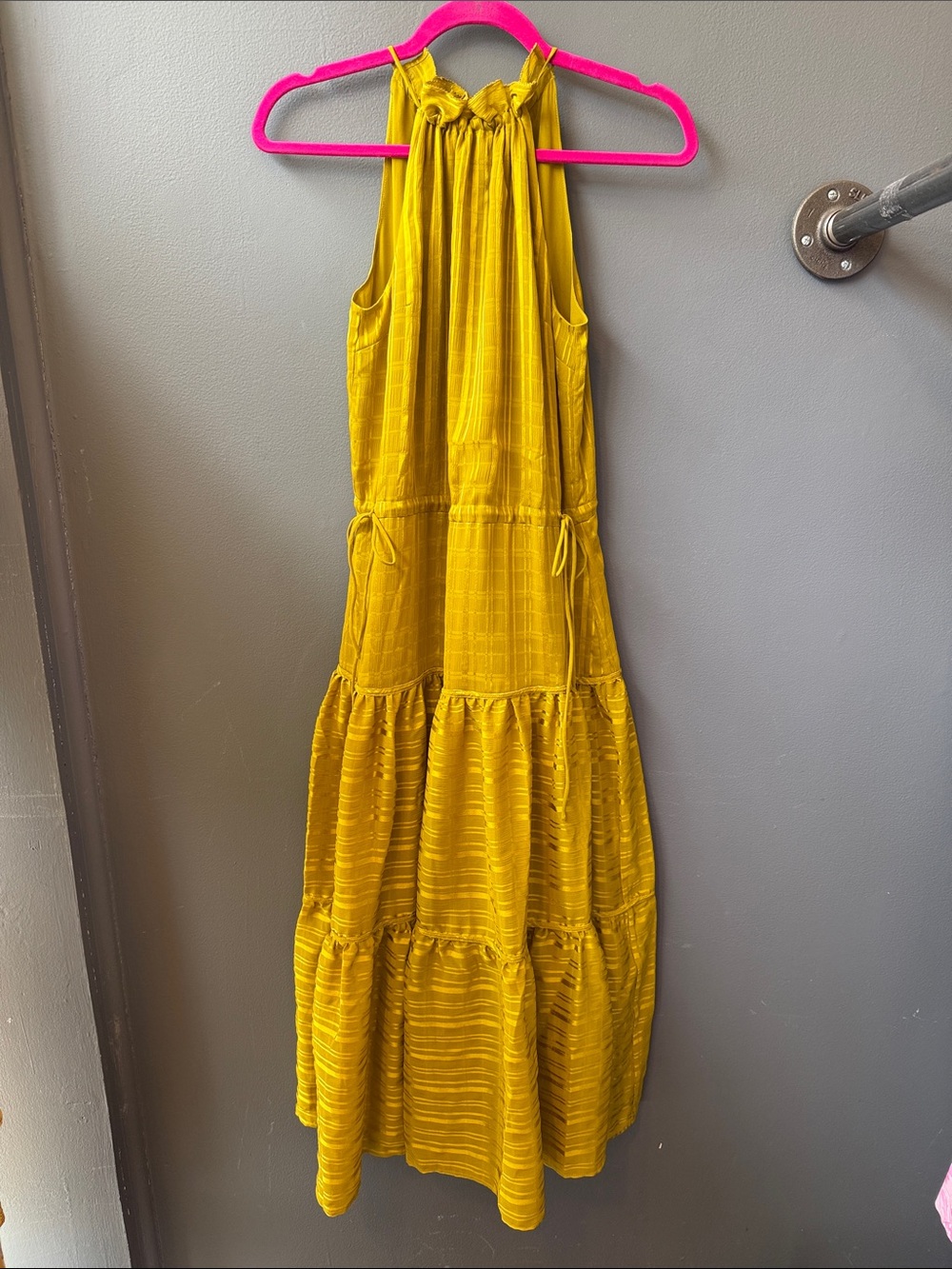 Ted Baker Sleeveless Tiered High Neck Dress in Mustard Yellow